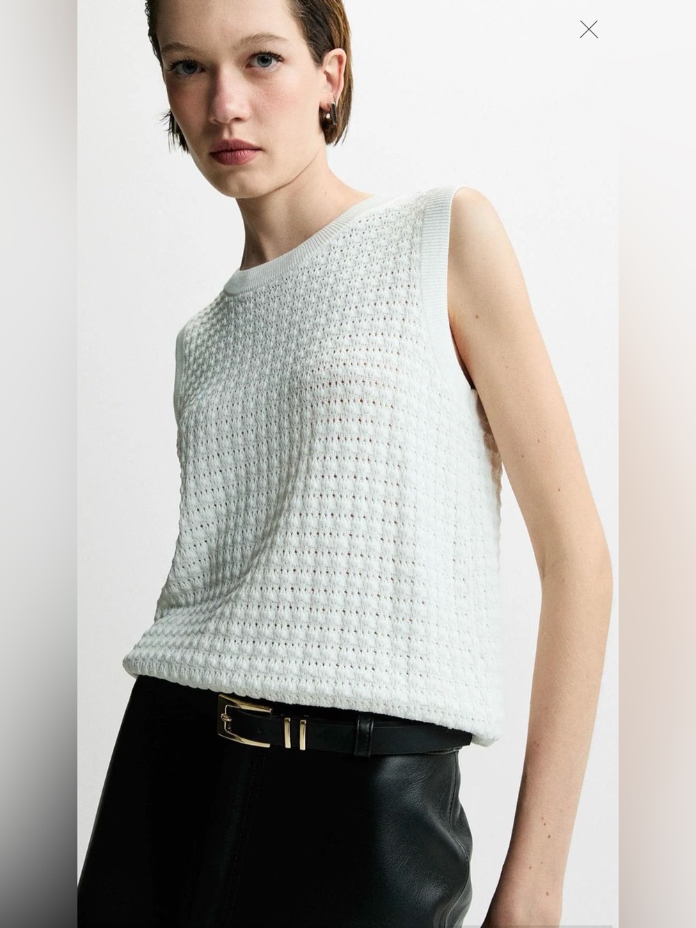 Sabo White Textured Knit Sleeveless Top 100% Cotton